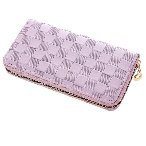 Trendy Vegan Leather Checkered Pattern Zipper Wallet by Zenana - Picture 7 of 16